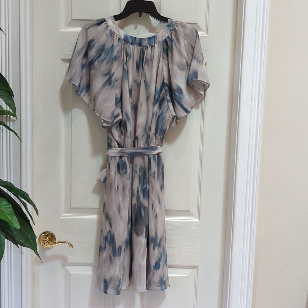 H & M Women's V-Neck 3/4 Button Lined Dress w/Butterfly Sleeves Tie Waist Sz XL - Picture 5 of 8